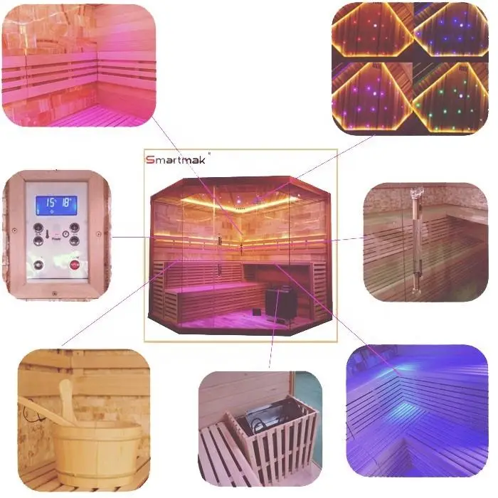 Smartmak Luxury Indoor Rock Salt Steam Sauna Room, Led Star Lights Home Corner Sauna for Sale — image 7