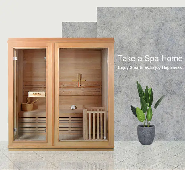 SMARTMAK Indoor Sauna Two Person Solid Wood Hemlock Red Cedar Sauna Steam Sauna — image 3