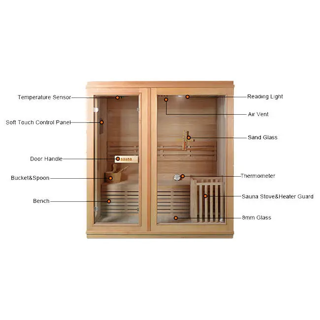SMARTMAK Indoor Sauna Two Person Solid Wood Hemlock Red Cedar Sauna Steam Sauna — image 6