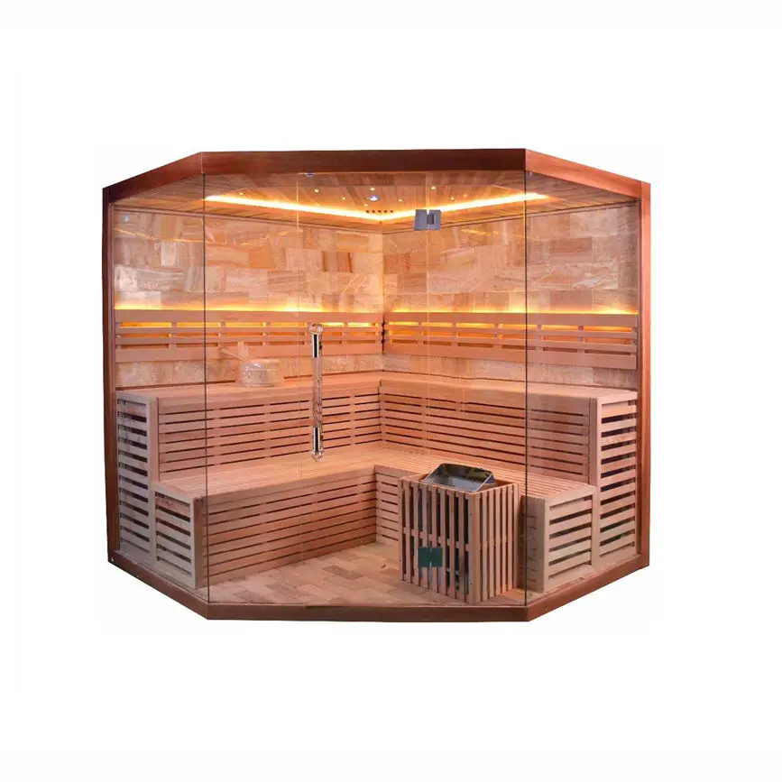 Smartmak Big Corner Larger Size Traditional Steam Sauna Room Commercial Indoor Sauna with Mosaic Stone for Decoration — view 3