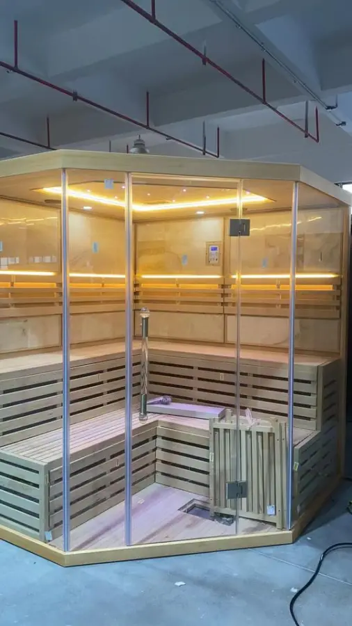 Smartmak Big Corner Larger Size Traditional Steam Sauna Room Commercial Indoor Sauna with Mosaic Stone for Decoration — view 5