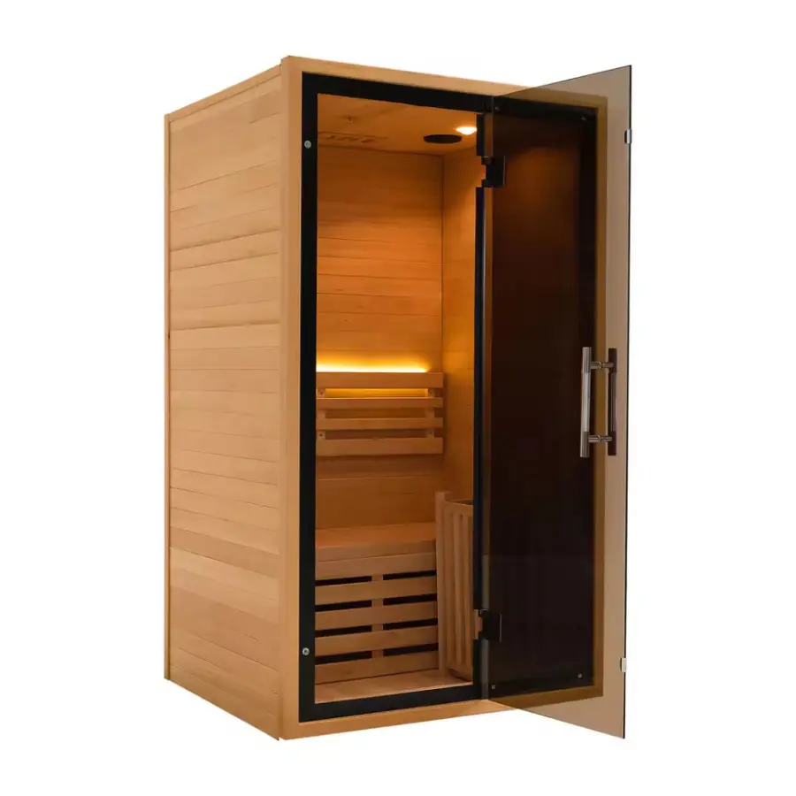 Tinted Glass Indoor Canadian Hemlock/red Cedar 1 Person Wooden Steam Sauna Room — view 1