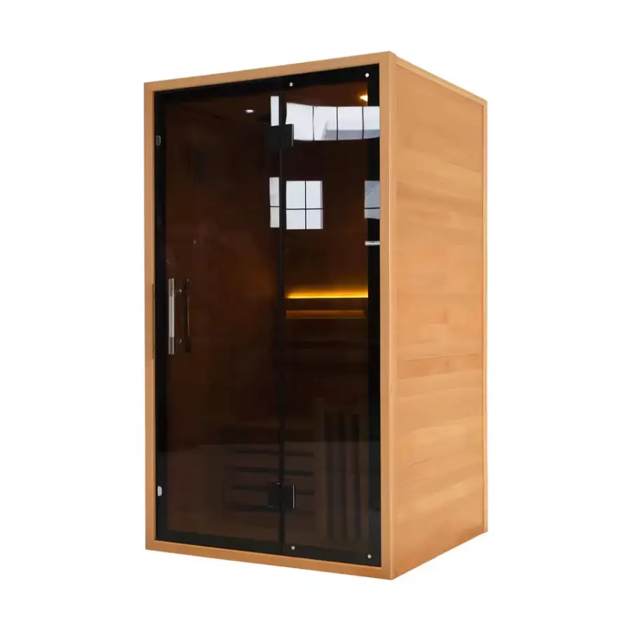 Tinted Glass Indoor Canadian Hemlock/red Cedar 1 Person Wooden Steam Sauna Room — image 4