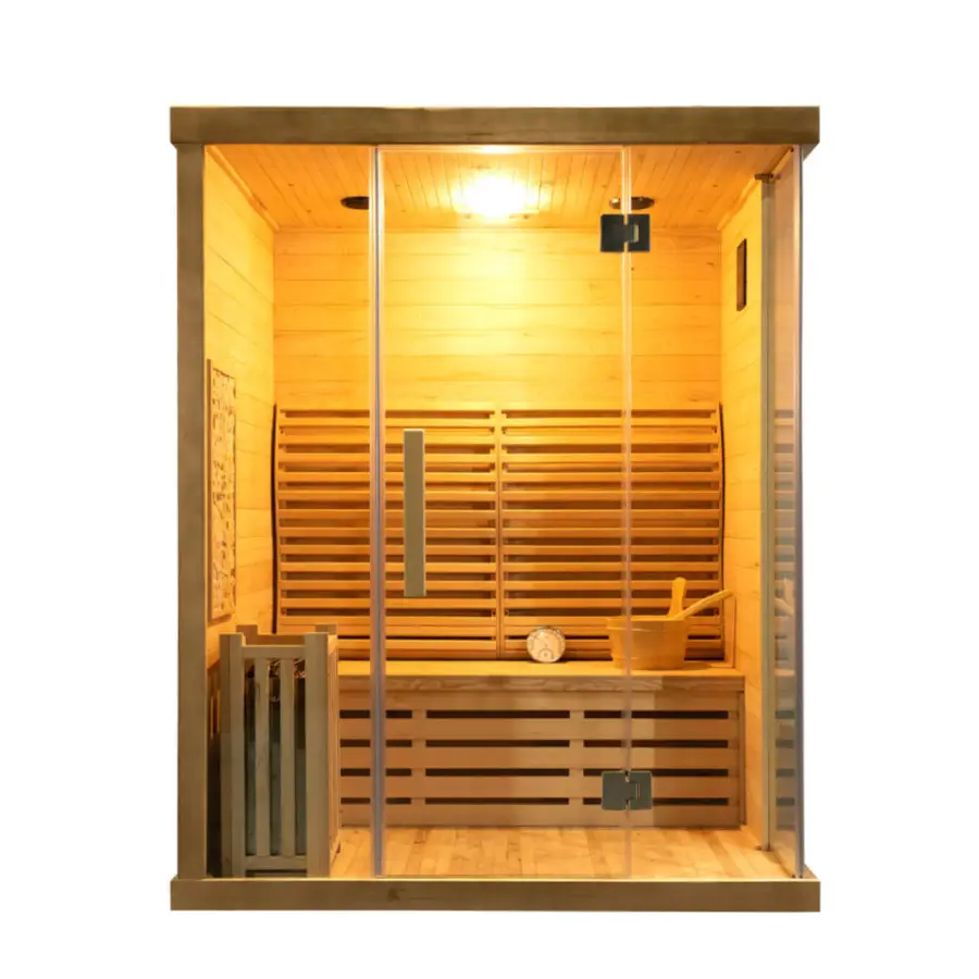 Traditional 3 Person Size Indoor Wet Steam Sauna Room With Jade Stone on Wall — view 1