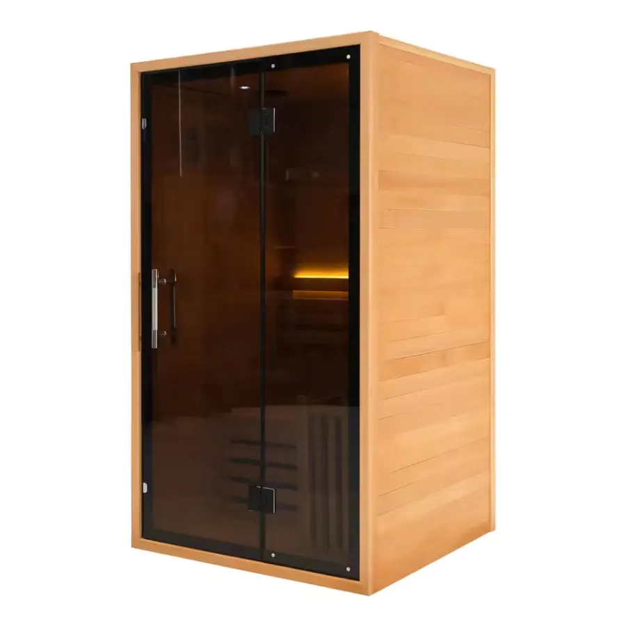 Tinted Glass Indoor Canadian Hemlock/red Cedar 1 Person Wooden Steam Sauna Room — image 7