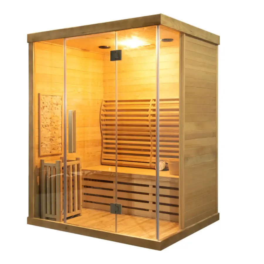 Traditional 3 Person Size Indoor Wet Steam Sauna Room With Jade Stone on Wall — view 3