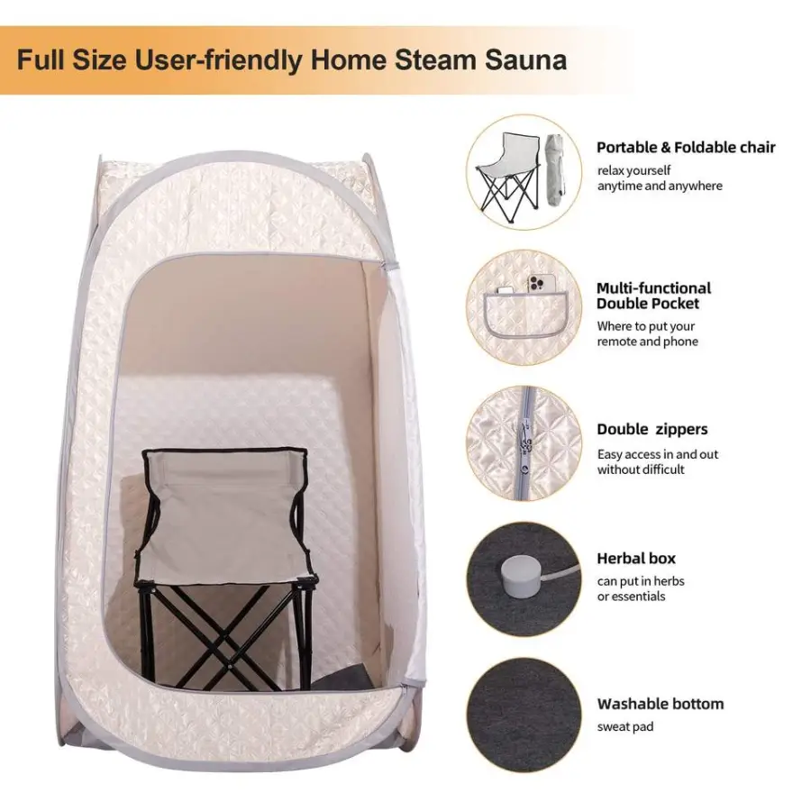 Portable Modern Steam Sauna Tent with Computer Control Panel Full Body 1 Person Size Home Sauna — view 4
