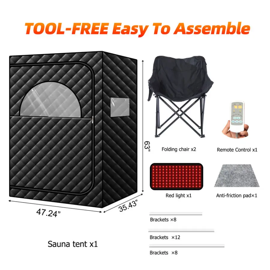 2 People Foldable Standing Sauna Tent Full Body Red Light Far Infrared Sauna for Home Use — image 3