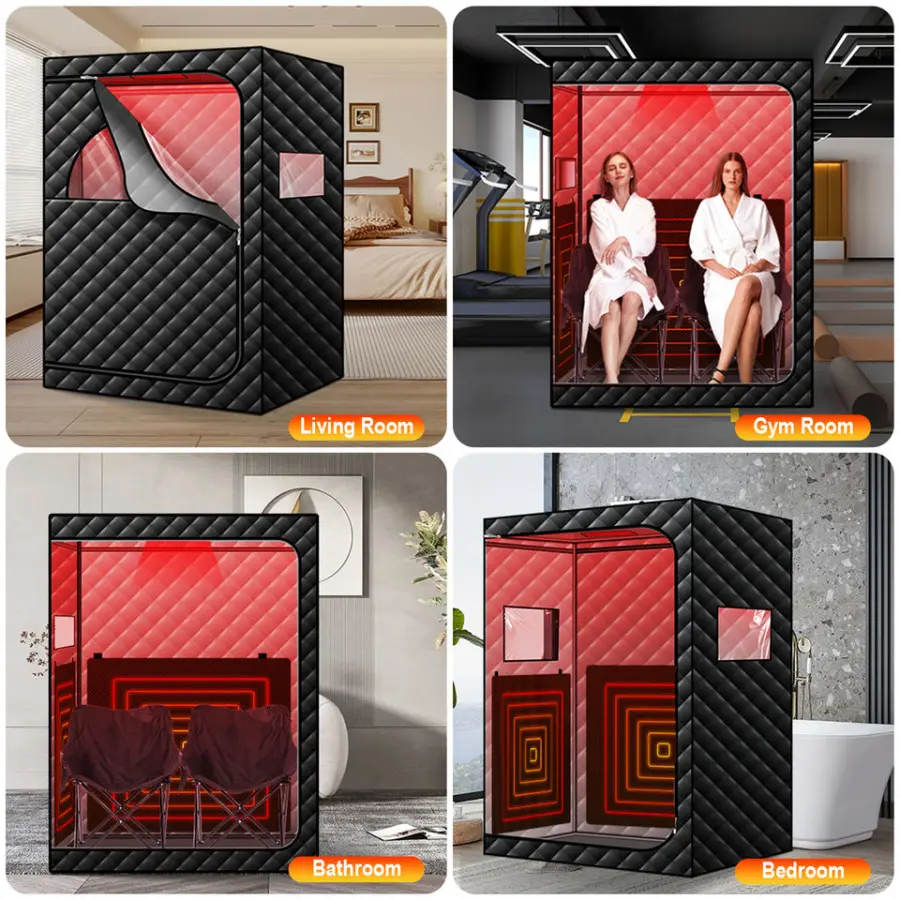 2 People Foldable Standing Sauna Tent Full Body Red Light Far Infrared Sauna for Home Use — image 4