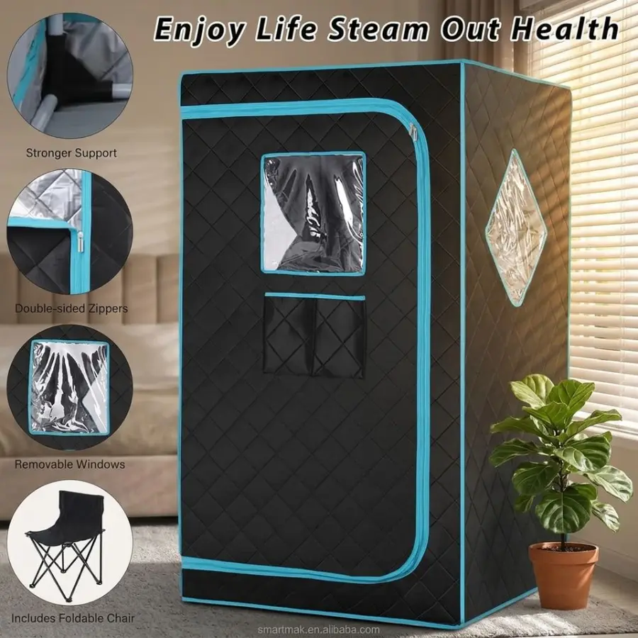 110V / 220V Full Size Portable Steam Sauna for Home 1600W 220V with 4L Large Capacity Steam Generator — view 1