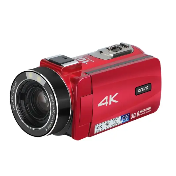 Ordro Live Streaming Digital Camera Camcorder 4K 10X Optical Zoom Home use for YouTube Vlog Videos Recorders Retro Red 2024 New