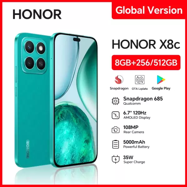 New HONOR X8c 8GB+512GB Smartphones, Large Storage, Night Camera HONOR AI Eraser