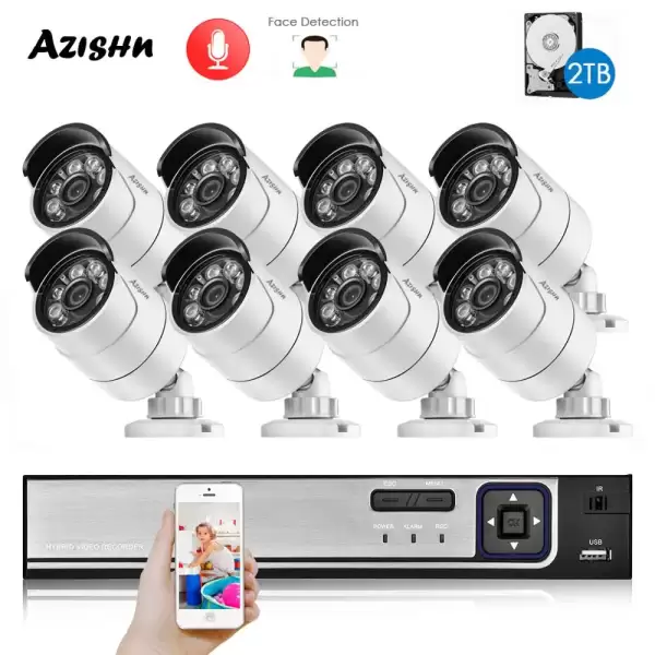 8CH HD 5.0MP H.265+ Security Camera System with 5MP 2592X1944 Outdoor/Indoor ip camera Audio Face Detect CCTV Surveillance set