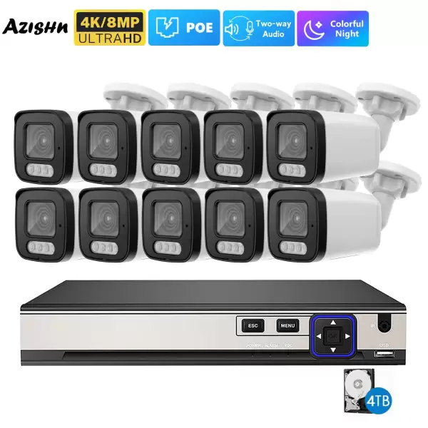 4K 8MP POE Security Camera System 10CH P2P AI Video Surveillance Kit Two Way Audio Outdoor Home 8MP IP Camera CCTV Nvr Set