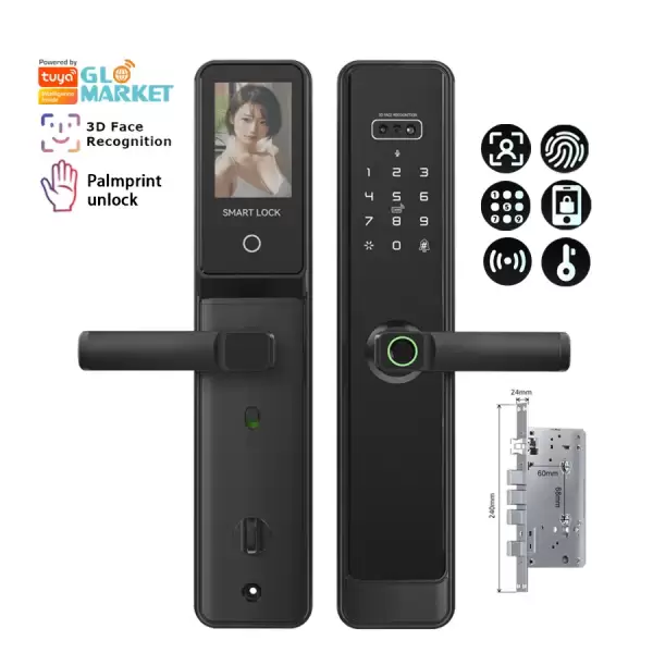 Glomarket Tuya Smart Digital Video Intercom Door Lock with 3D Face Biometric Palm Vein Fingerprint Recognition for Wood Door