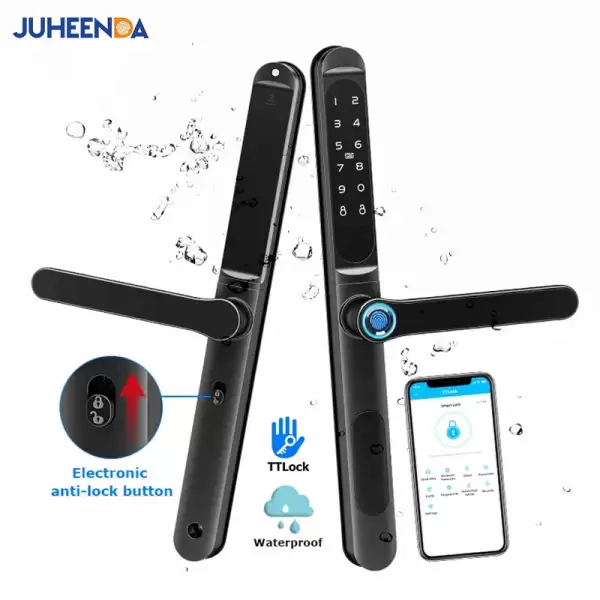 TTLock APP Fingerprint Biometric Waterproof Aluminum Smart Door Lock Bluetooth Digital RFID Code Electronic Sliding Door Lock