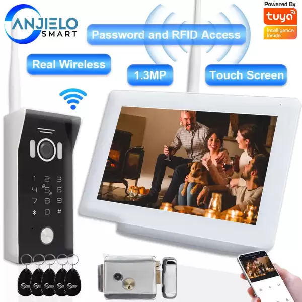 Tuya Smart Home Doorphone 7inch Touch Screen WIFI Wireless Doorbell Video Intercom System with Password and RFID Access Unlock