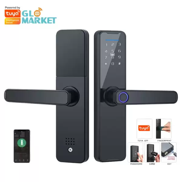 Glomarket Wifi Tuya Smart Door Lock Aluminum Fingerprint Password Card Key Unlock Biometric Digital Smart Lock