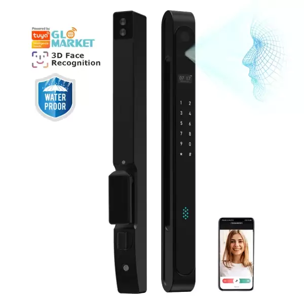 Glomarket 3d Face Smart Lock With Camera Tuya Wifi Security Biometric Fingerprint Automatic Smart Door Lock for Aluminum Door