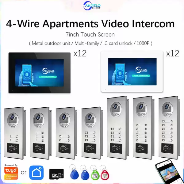 ANJIELO 1080P Tuya Smart Video Doorphone for Multi-Apartment Metal Doorbell Video Intercom System 7inch Monitor