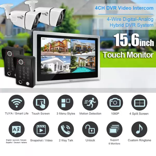 Tuya Smart Video Intercom with Camera 4CH 15.6inch Touch Screen IDVR 1080P Video Ddoorbell Intercoms For The Apartment