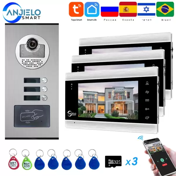 Multi-Family Building 7" Wifi Tuya Smart Video Intercom For Home Video Doorphone Doorbell Camera Villa Security System Apartment