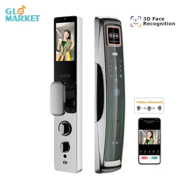 Glomarket Electric Biometric Video Intercom 3d Face Recognition Fingerprint Lock Intelligent Camera Door Lock for Wooden Doors