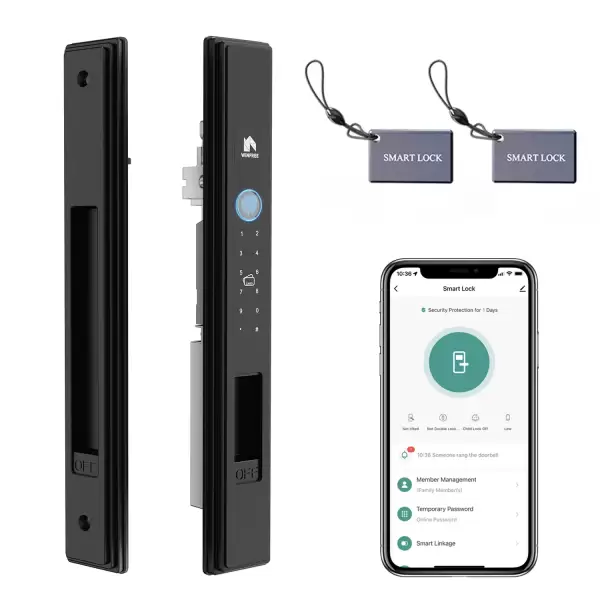 WINFREE Sliding Door Smart Lock Fingerprint Card Key Passcode Lock Tuya Bluetooth Smart Wooden Aluminum Door Lock