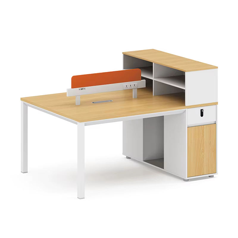 Modular 2-Person Office Workstation with Storage Cabinet