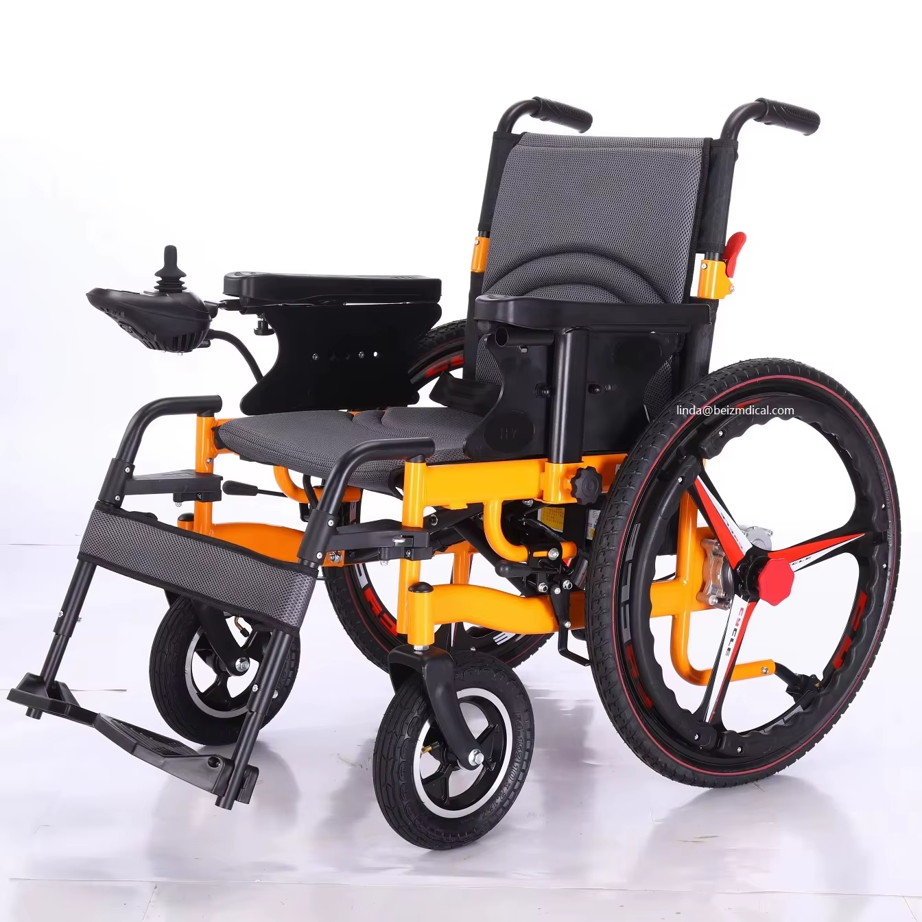 Portable Foldable Electric Wheelchair with Durable Battery and Orange Frame