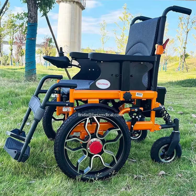 Portable Foldable Power Chair with Durable Battery and Orange Frame