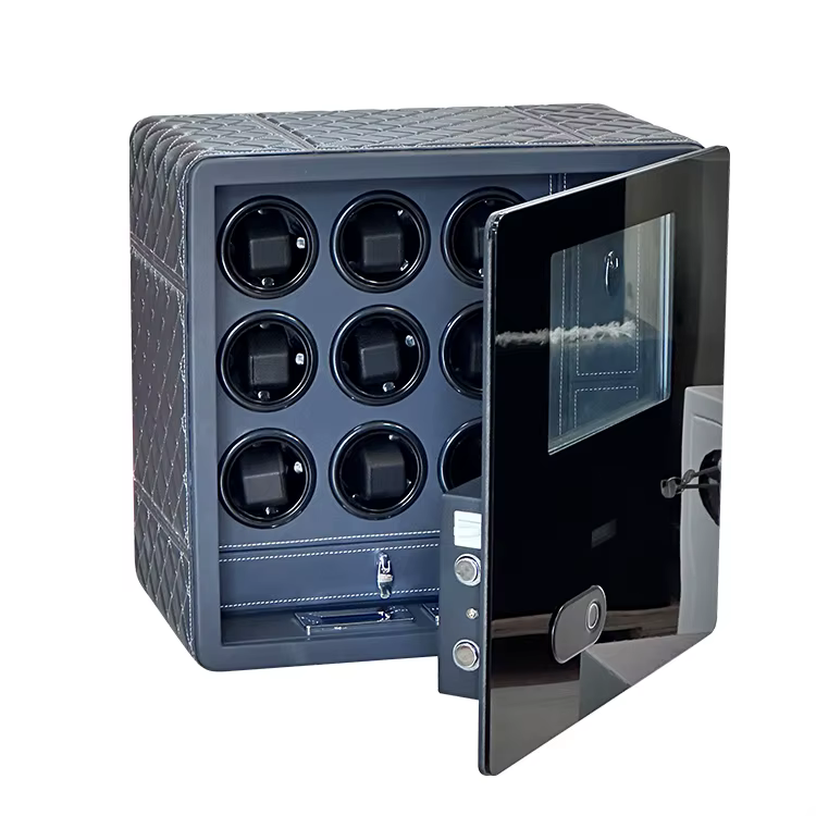 Weierxin Safe Black Leather Watch Winder with Digital Fingerprint Combination Lock