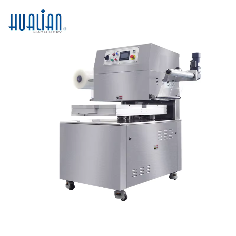 HVT-450R-4S Hualian Rotary Meat Map Tray Sealer Vacuum Sealing Packaging Machine
