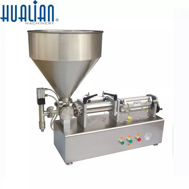 PPF-500T HUALIAN Automatic Piston Beverage Honey Shampoo Cosmetic Plastic Paint Bottle Liquid Paste Filling Machine