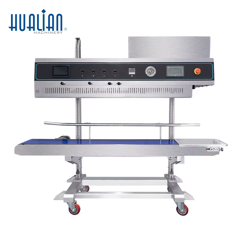 FRP-1120LH HUALIAN Integrated Suction and Inflation Continuous Vertical Band Sealer with Ink-jet Printer