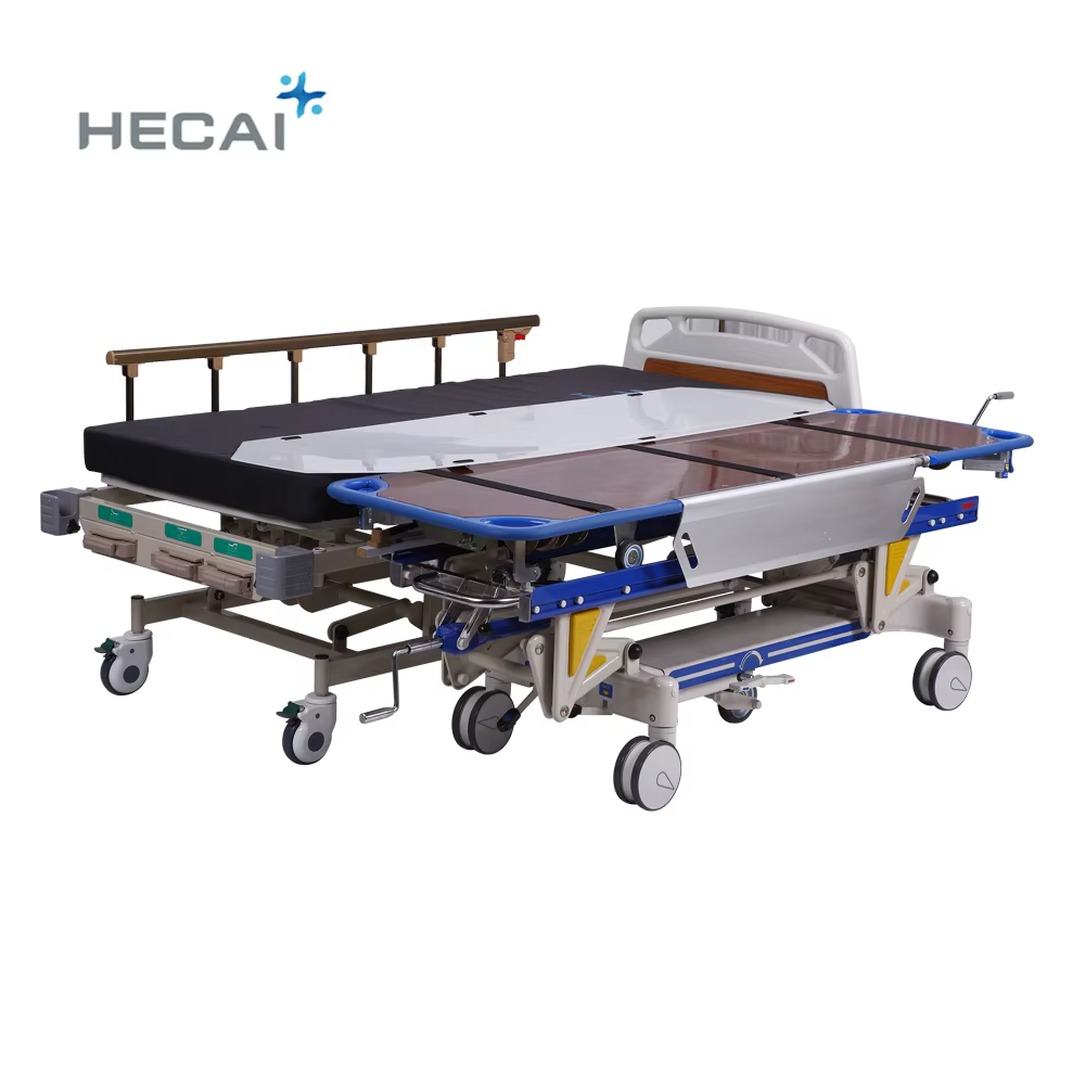 Hospital Manual Patient Transfer Stretcher Height Adjustable Metal Medical Transport Cart