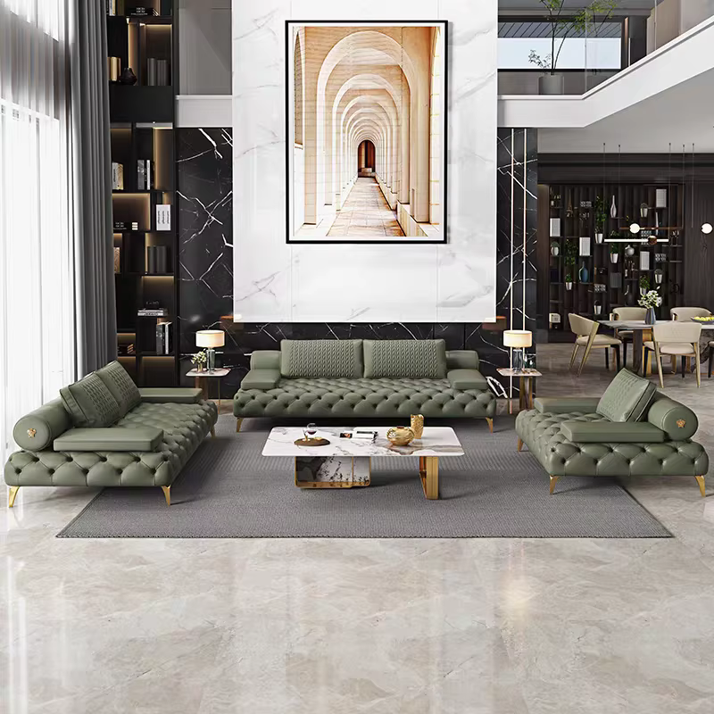American-Style Luxury 1+2+3 Seat Button Tufted Leather Sofa Set