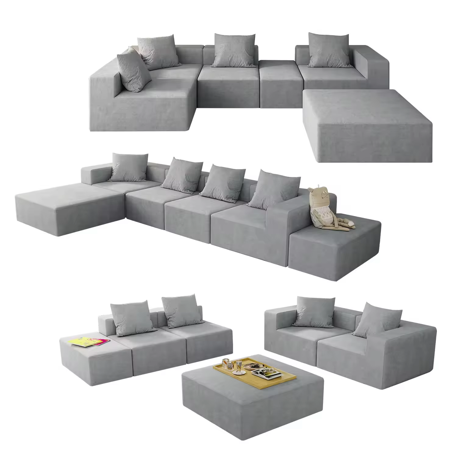 High Density Foam U L Shaped Sectional Sofa Bed Set