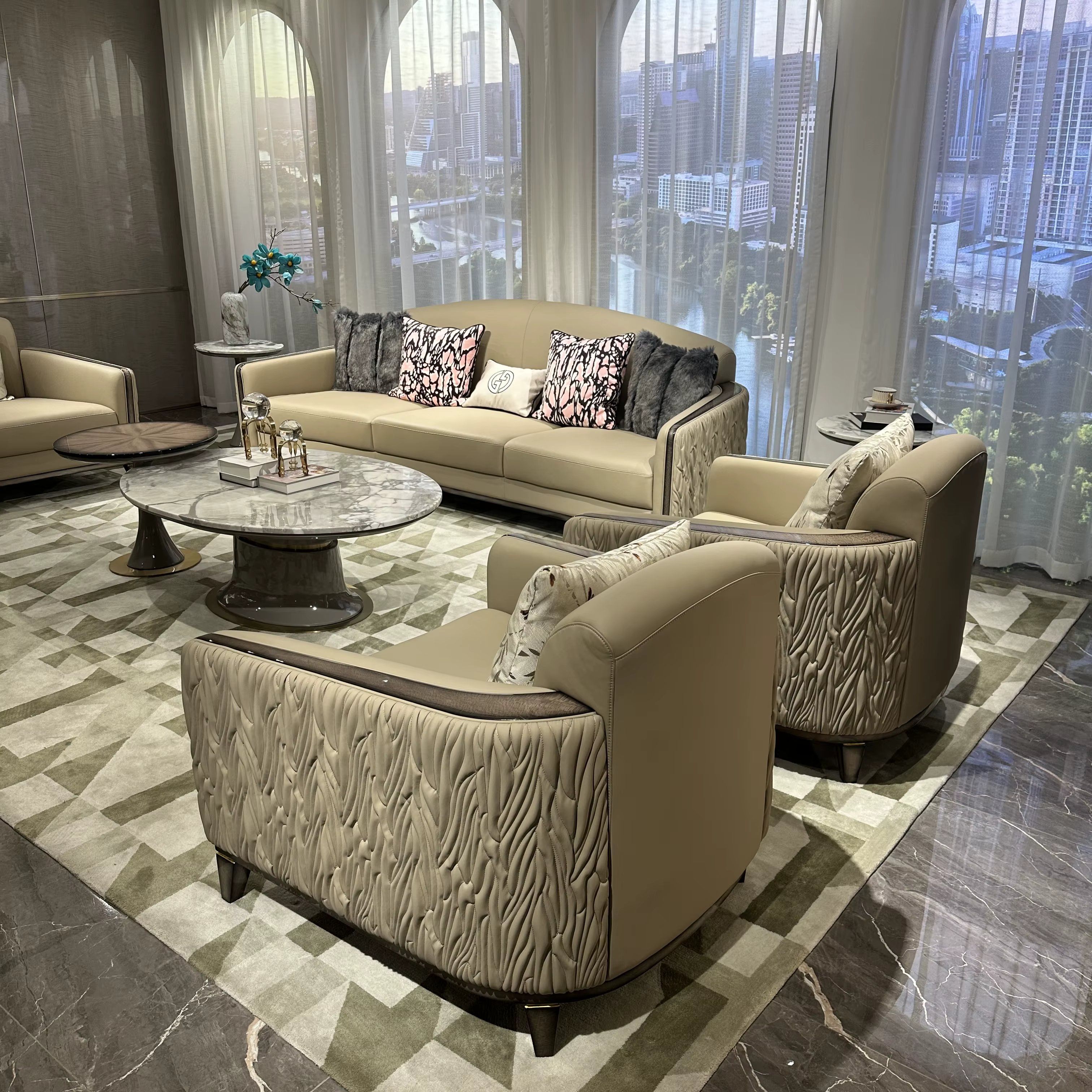 High-End Echt Lederen Sectionele Sofa Set