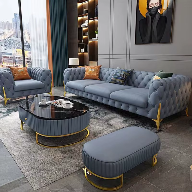 Furnistyle Chesterfield Leather Velvet Sofa Set