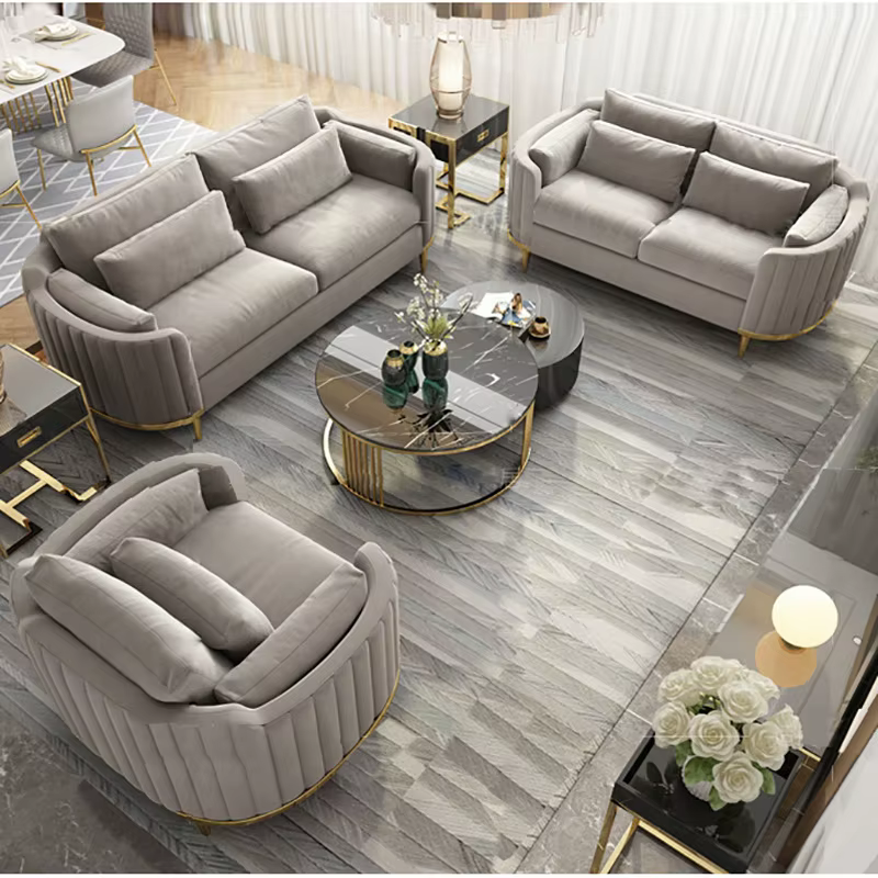 Furnistyle Modern Living Room Upholstery Velvet Sofa Set