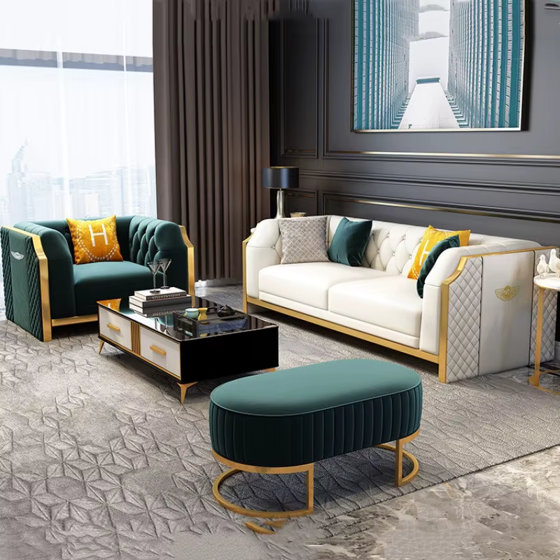 Luxury Tufted Button Stainless Steel Modular Sofa Set