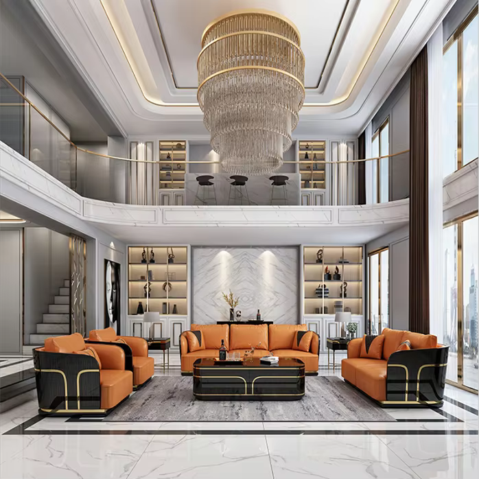 Modern Style Genuine Leather Living Room Sofa Set