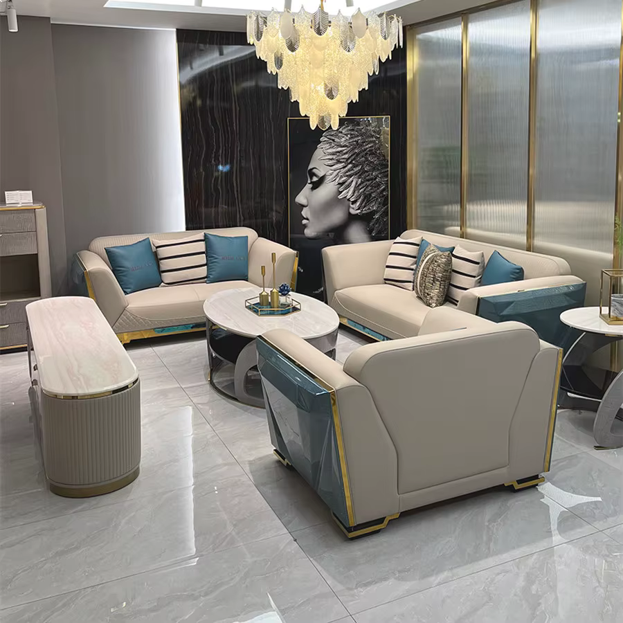 Luxury Genuine Leather Corner Sofa Set