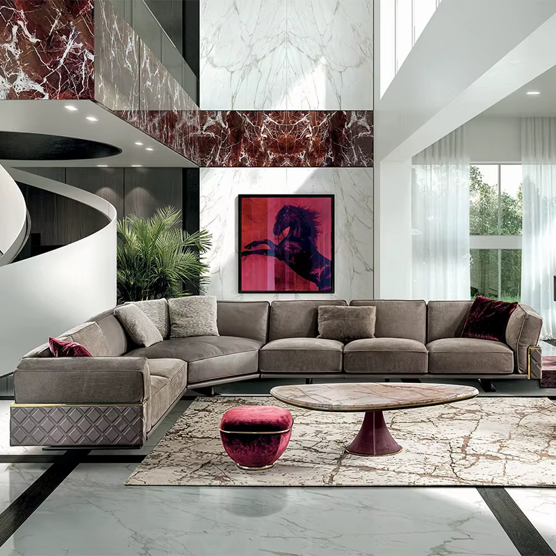 Furnistyle Italian Modern Corner Living Room Fabric Sofa