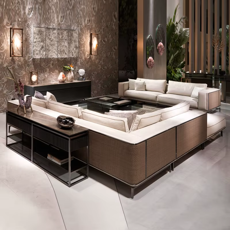 Furnistyle Custom Microfiber Leather Velvet L-Shape Sofa