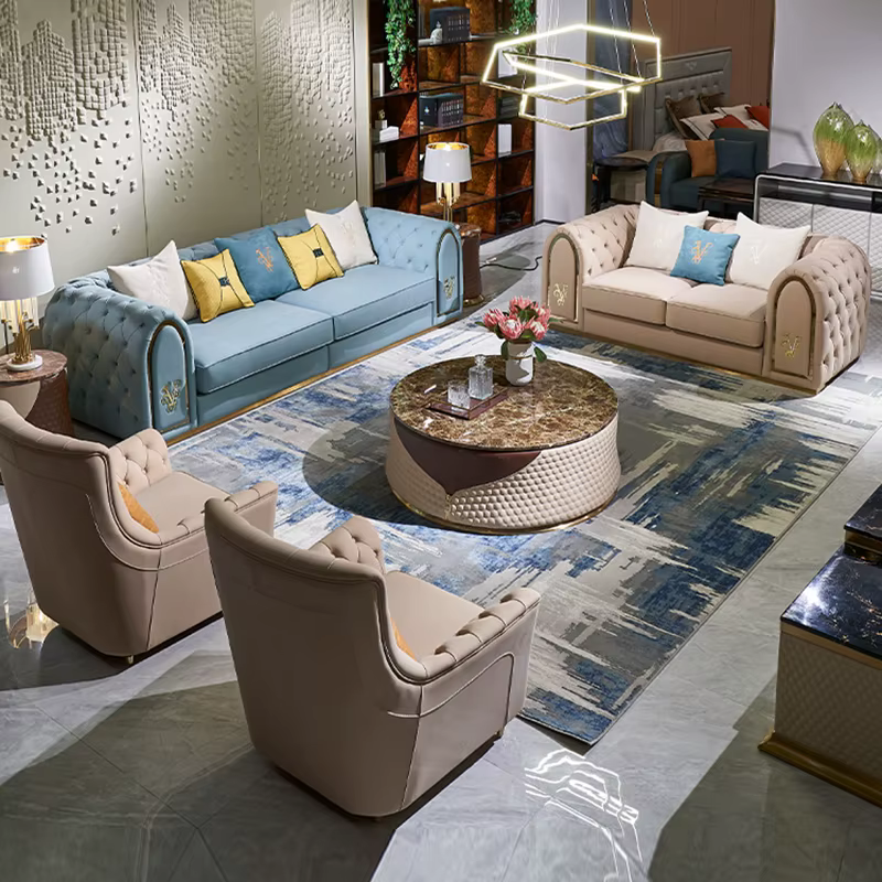 Furnistyle Modern Bottom Tufted Leather Sectional Sofa