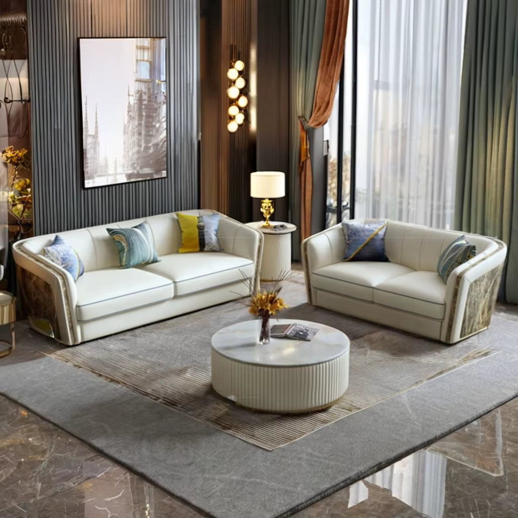 Furnistyle Italian Genuine Real Leather Modern Luxury Sofa Set