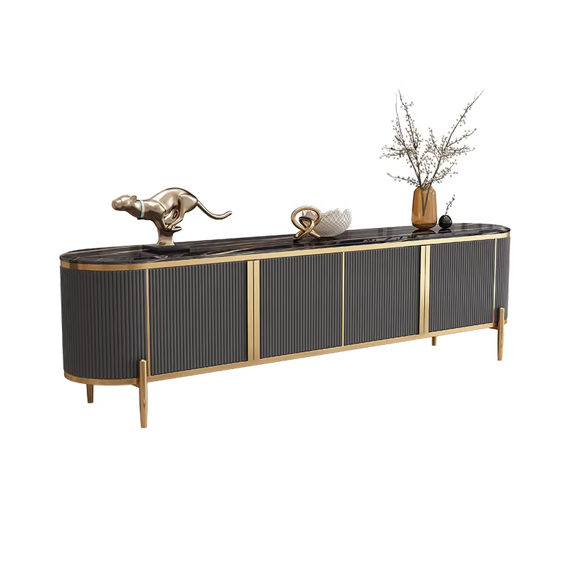 Modern Luxury Dark Grey Marble Top Stainless Steel TV Table