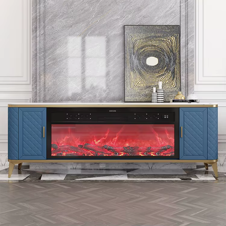 Luxury Living Room Fireplace TV Stand with Smart Music and Marble Top